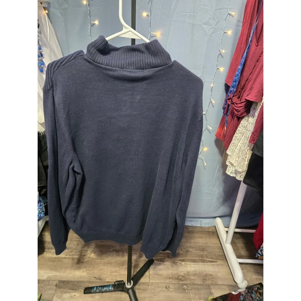 VTG Y2K INC International Concepts Men 1/4 Zip Pullover Mock Neck XL Navy Ribbed